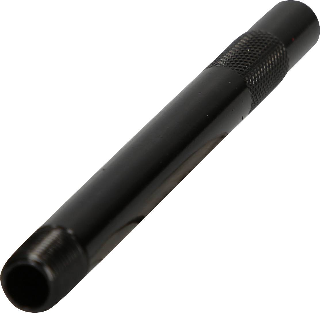 Ein schwarzer, zylindrischer Metalladapter mit gerändeltem Bereich für verbesserten Halt.