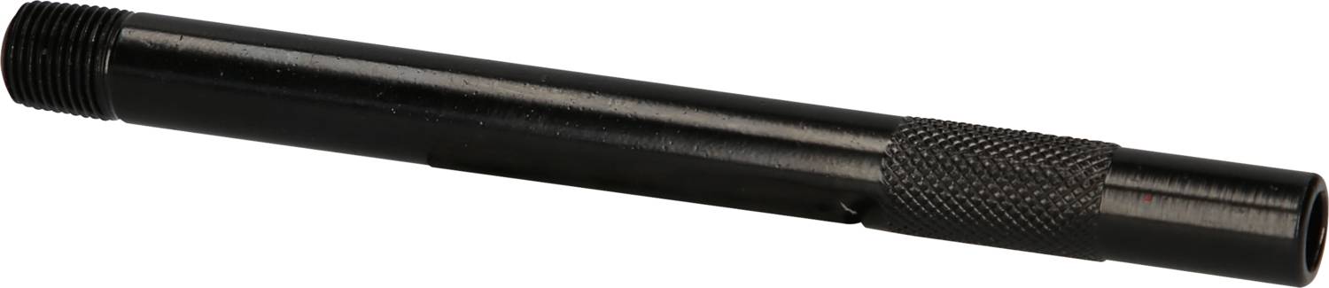 Schwarzes Metallrohr mit geriffeltem Griffbereich und beidseitigen Außengewinden.