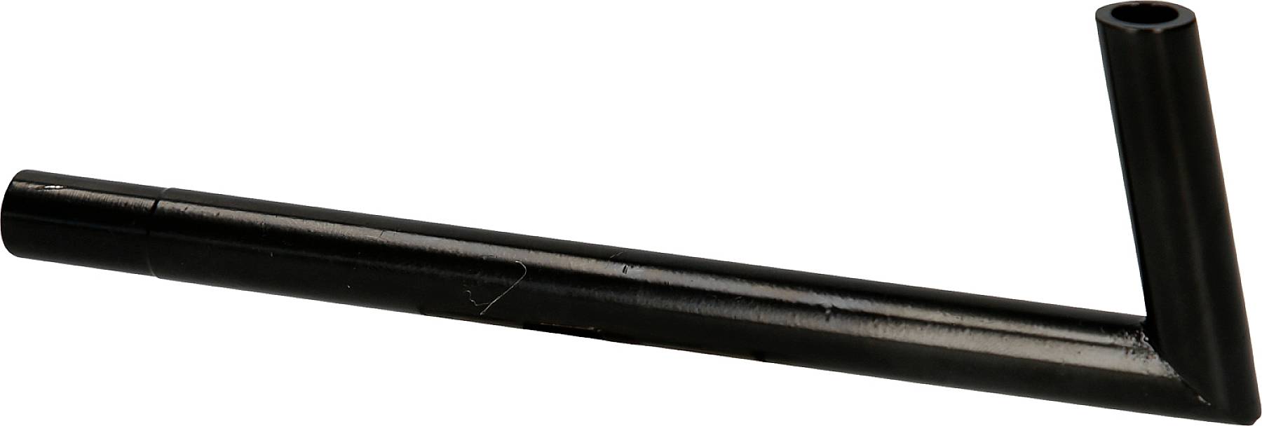 Ein L-förmiger schwarzer Metallstab, verwendet als Werkzeug oder Stützstange.