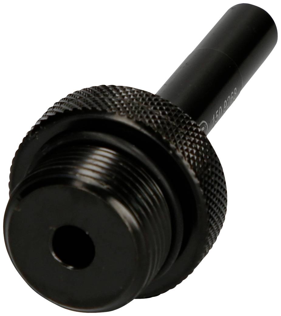 Schwarzer Metalladapter mit Gewinde und langem Schaft. Wichtig für industrielle oder mechanische Anwendungen.