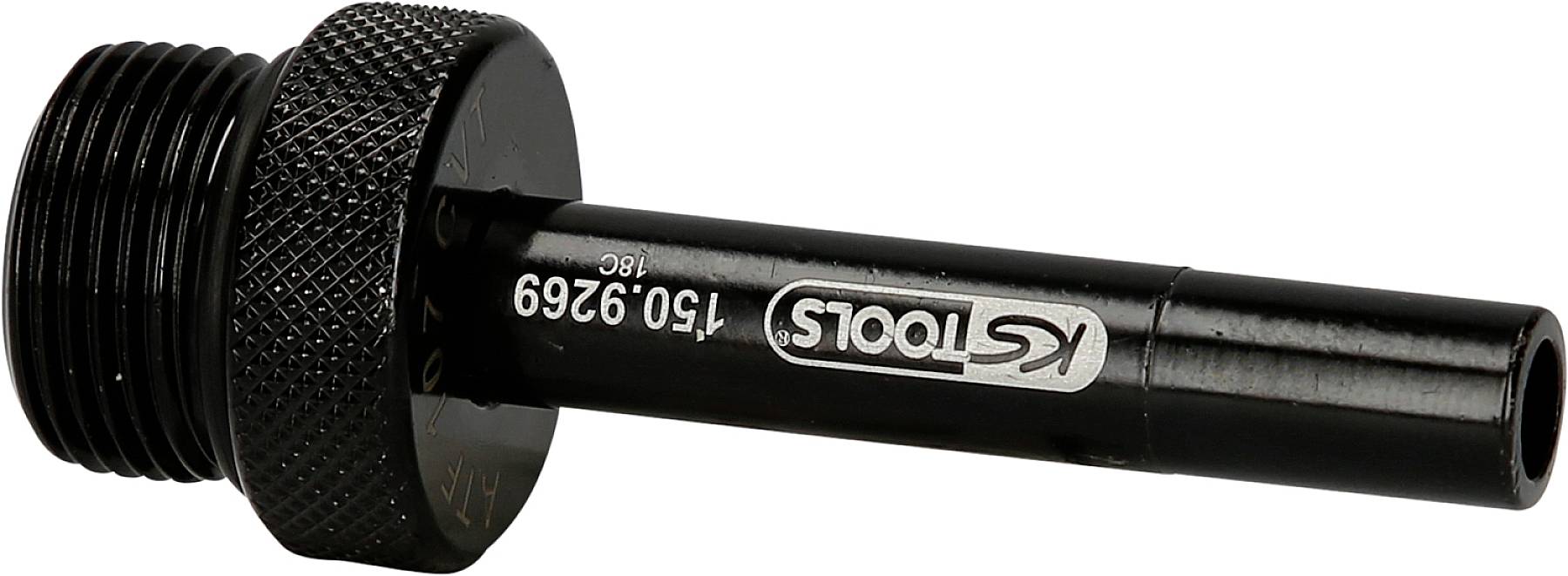 Ein schwarzes Werkzeug mit einem zylindrischen Schaft und gerändeltem Griffteil, markiert mit 'KS Tools 150.9236'.