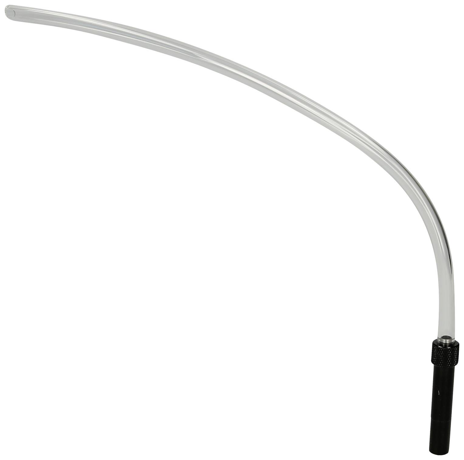Ein langer, gebogener Metallstab mit einem schwarzen Griff am Ende. Der Stab ist leicht gebogen und hat eine glänzende Oberfläche.