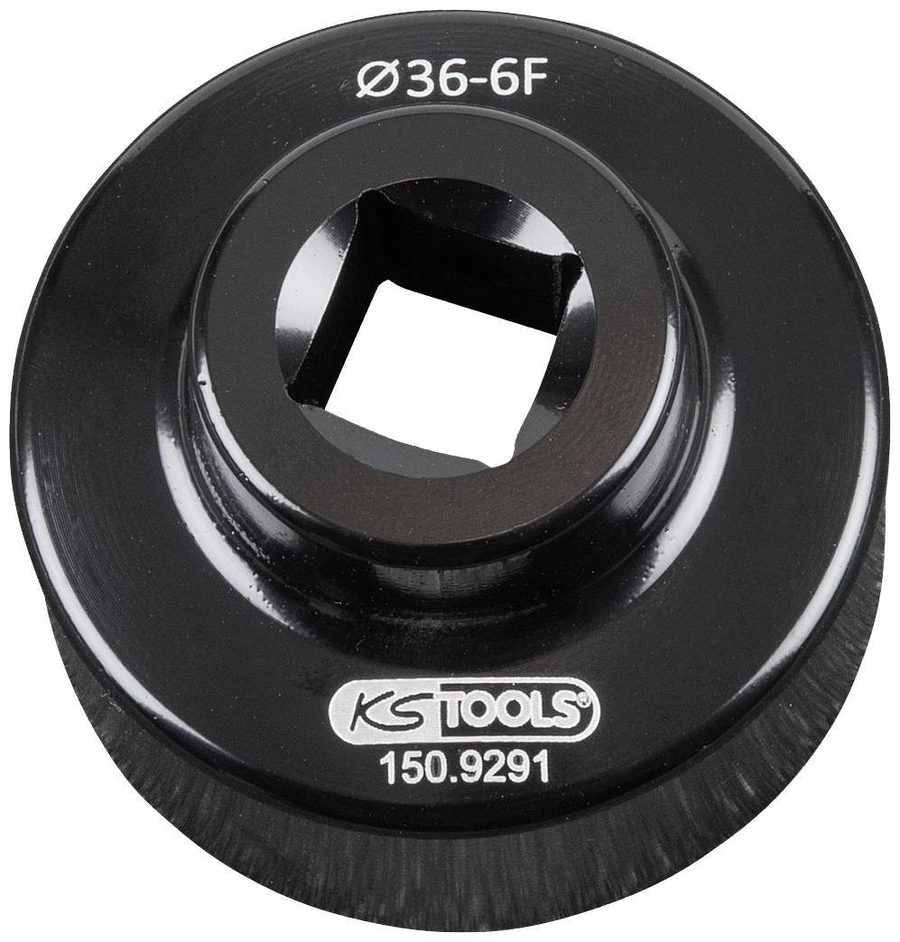 Schwarze KS Tools Ölfilterkappe mit quadratischer Lochaufnahme, Nummer 150.9291, für Filter Ø36-6F.