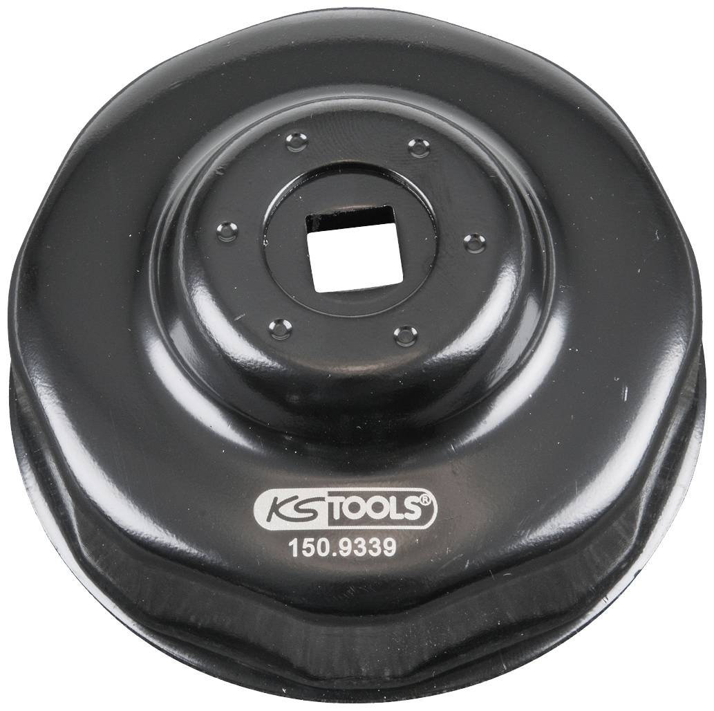 Schwarzer Ölfiltersockel von KS Tools mit Teilenummer 150.9339, rundes Design, geeignet für das Entfernen oder Anbringen von Ölfiltern.