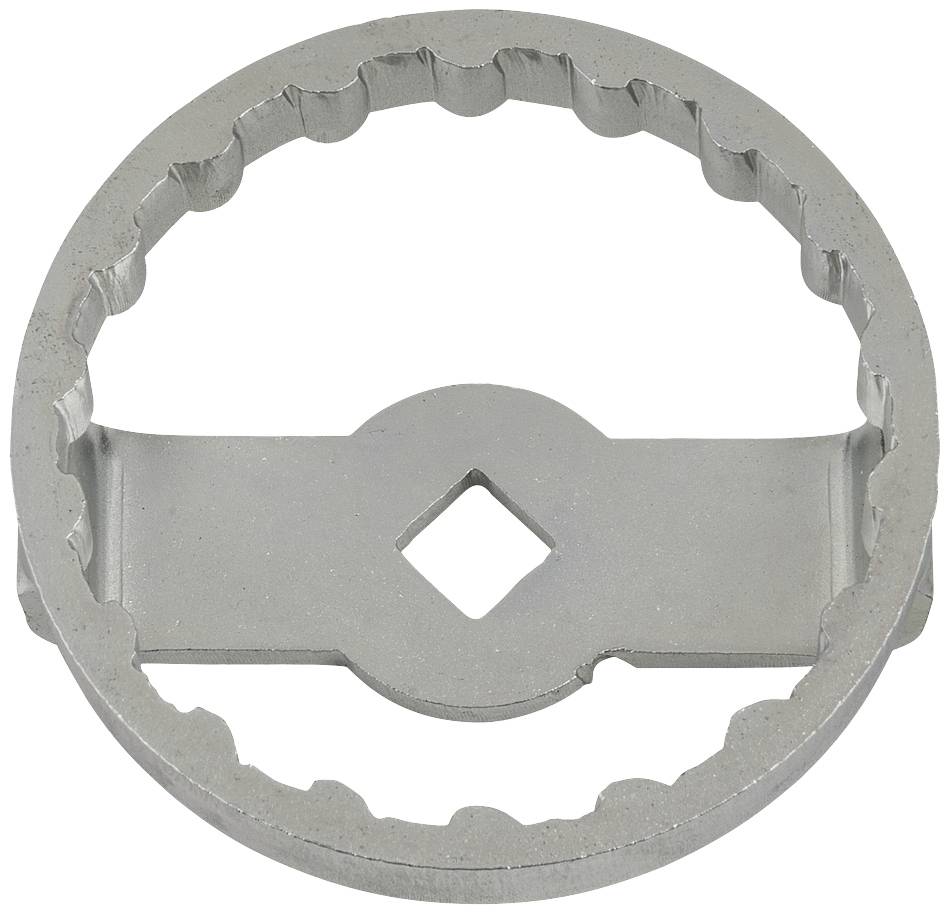 Ein silbernes Zahnrad mit einem inneren quadratischen Ausschnitt, geeignet für mechanische Anwendungen oder als Verbindungselement.