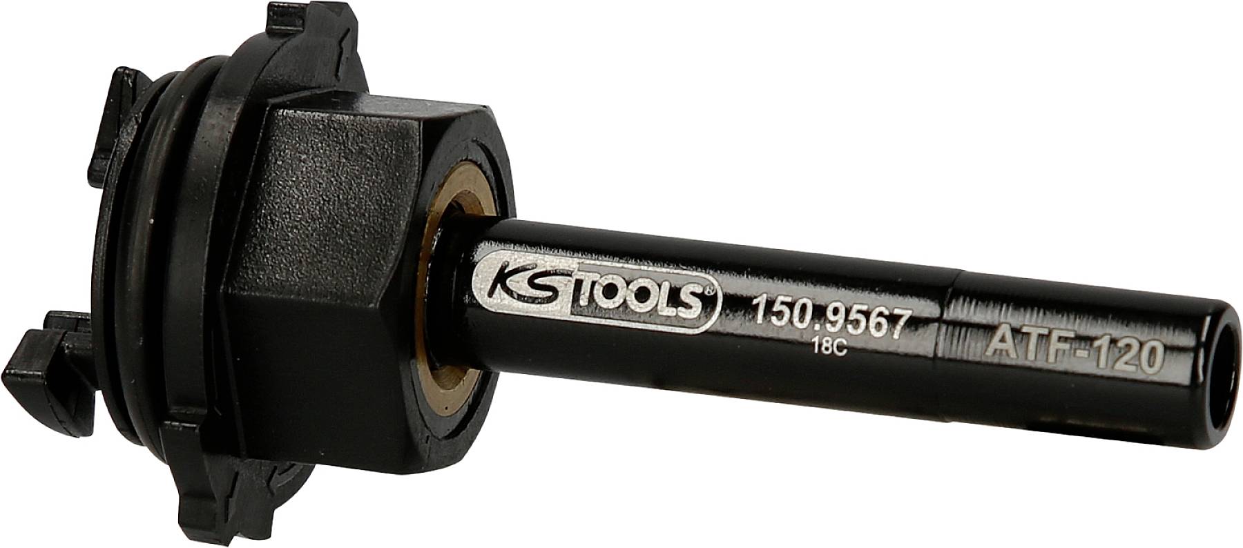Schwarz-silberner Werkzeugaufsatz von KS Tools, Modellnummer ATF-120, zum Einbau in Drehmomentschlüssel.