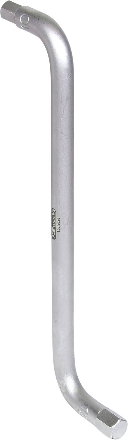 Ein gebogener Sechskantschlüssel aus Metall, meistens verwendet zum Lösen von Schrauben oder Muttern in schwer zugänglichen Bereichen.