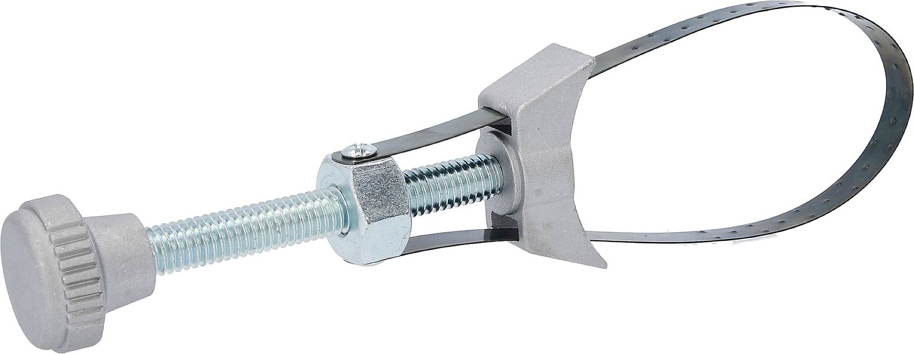 Metallische Schlauchschelle mit Drehgriff zur Befestigung von Schläuchen.