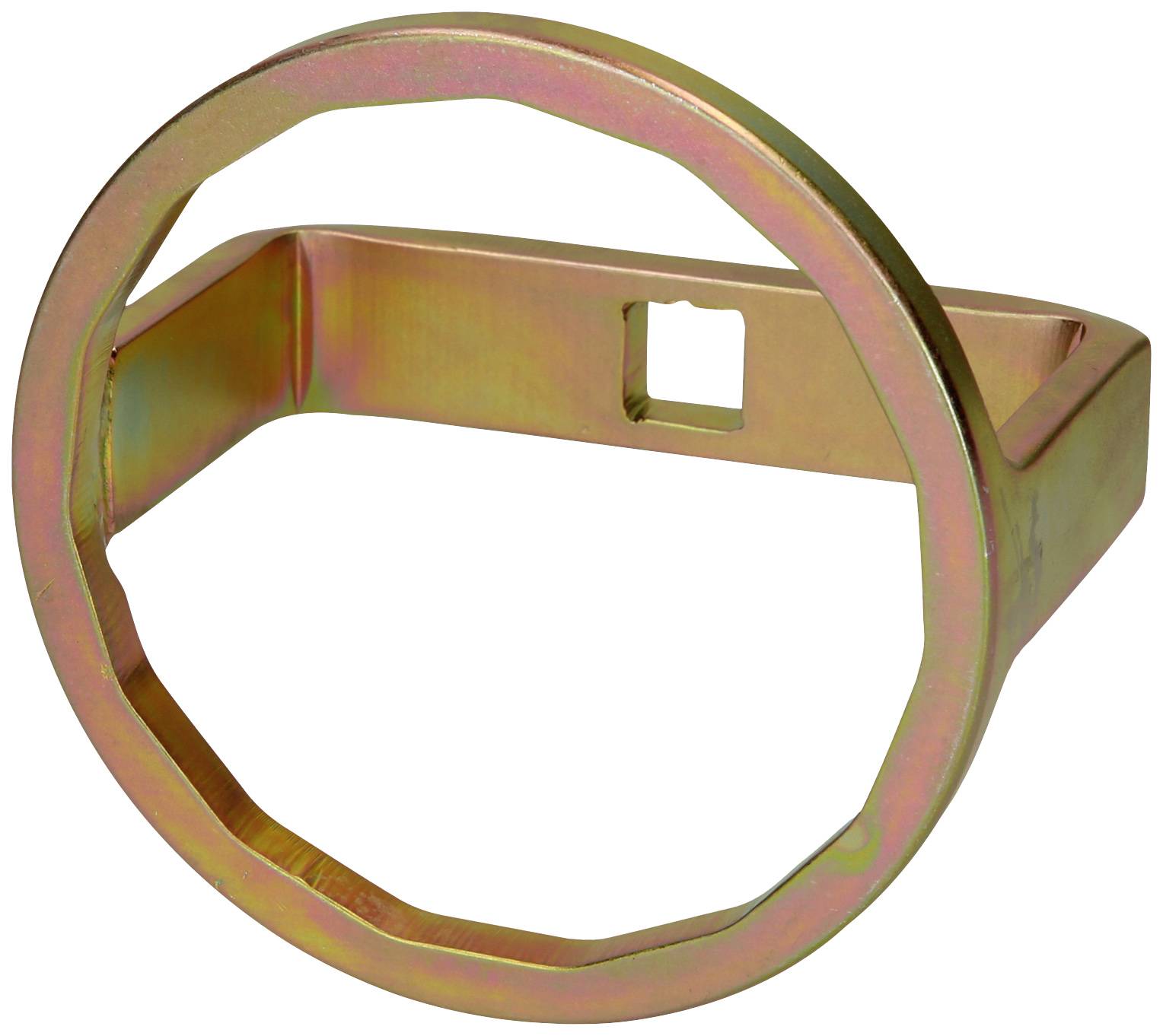 Ein spezieller Schraubenschlüssel mit rundem Ende und quadratischer Öffnung, geeignet für bestimmte mechanische Anwendungen.