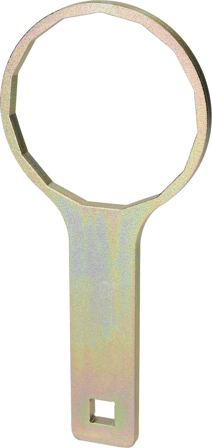 Flacher Ringmaulschlüssel, sechseckiger Ringkopf, zum Lösen oder Festziehen von Muttern und Schrauben. Metallisch glänzende Oberfläche.