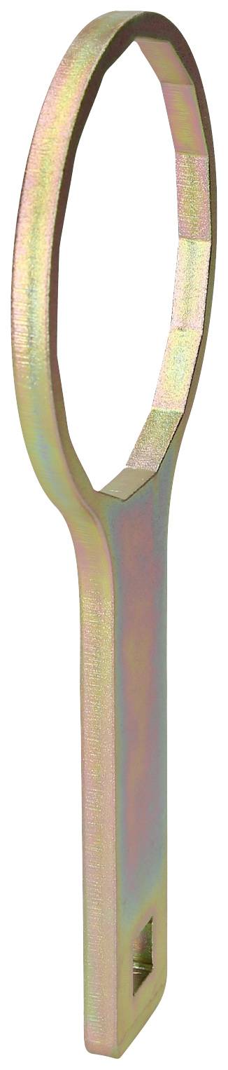 Metallschlüssel mit langem Griff und ovalem Kopf. Verwendet zum Festziehen oder Lösen von Muttern in industriellen Anwendungen.