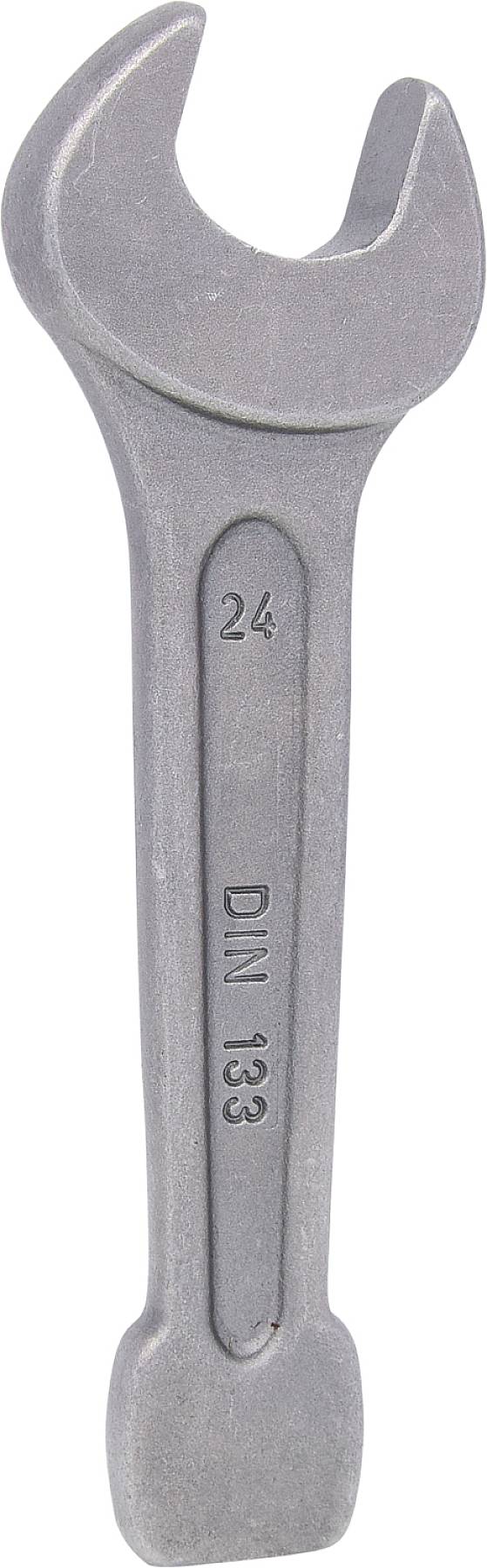 Ein silberfarbener Maulschlüssel mit der Aufschrift 'DIN 133 24', geeignet zum Festziehen oder Lösen von Schrauben und Muttern.