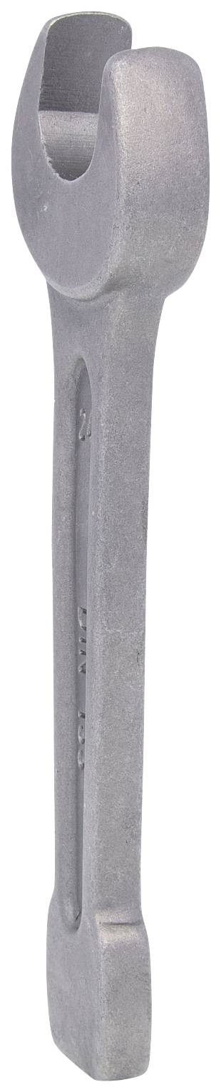 Ein silberner Schraubenschlüssel für industrielle Anwendungen, in einem einfachen, funktionalen Design mit einem offenen Maul.