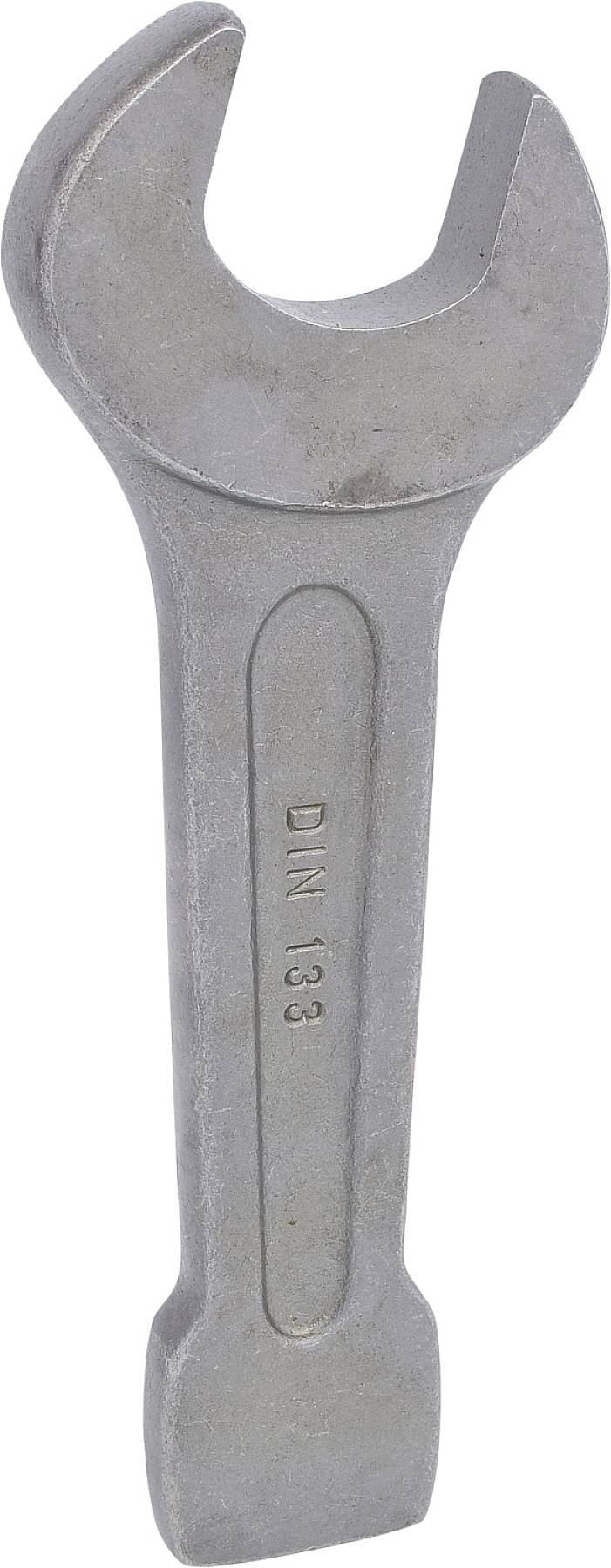 Ein silberner Metallschraubenschlüssel mit der Aufschrift 'DIN 133', geeignet zum Anziehen oder Lösen von Schraubenmuttern.