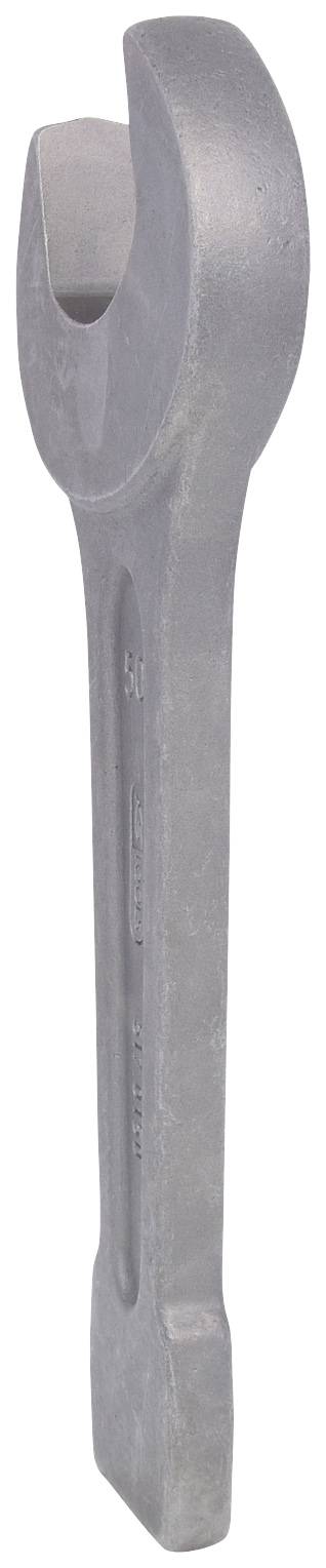 Ein großer, silberner Schraubenschlüssel aus Metall, geeignet zum Festziehen oder Lösen von Muttern und Schrauben.