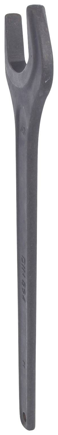 Schwarzer Schraubenschlüssel mit offenem Maul, geeignet zum Lösen von Schrauben in schwer zugänglichen Bereichen.