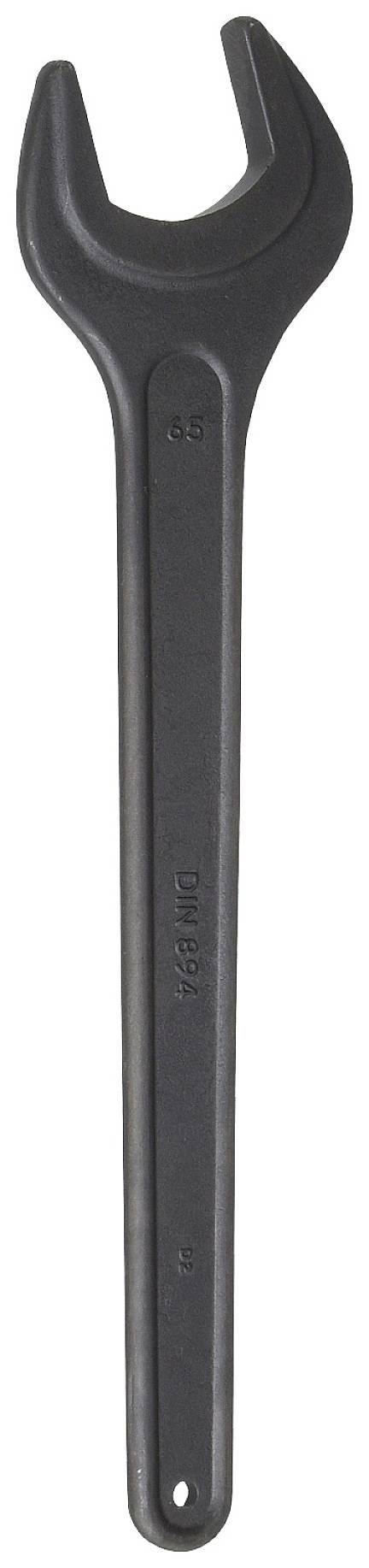 Ein großer Gabelschlüssel aus Metall, der für das Festziehen oder Lösen von Muttern und Schrauben verwendet wird.