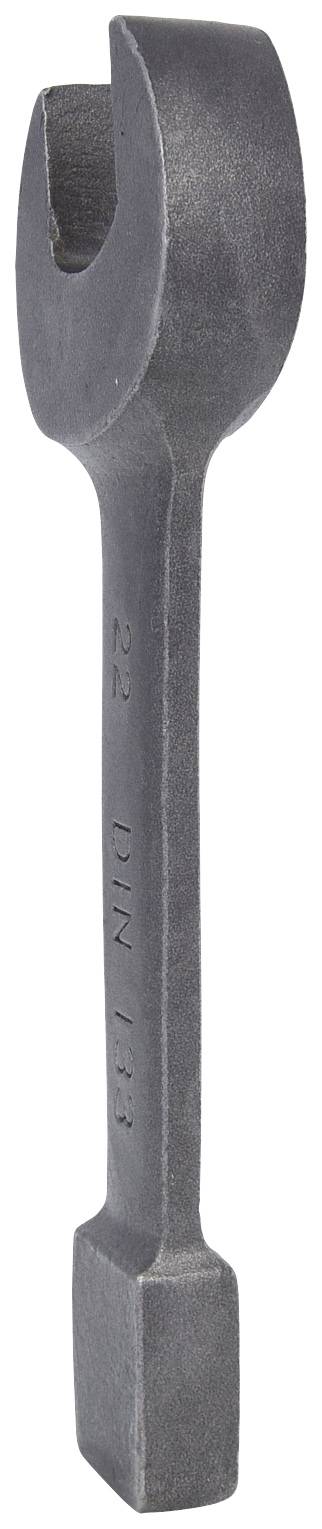 Ein solider, metallischer Maulschlüssel mit einer quadratischen Öffnung, geeignet zum Drehen von großen Bolzen oder Muttern.