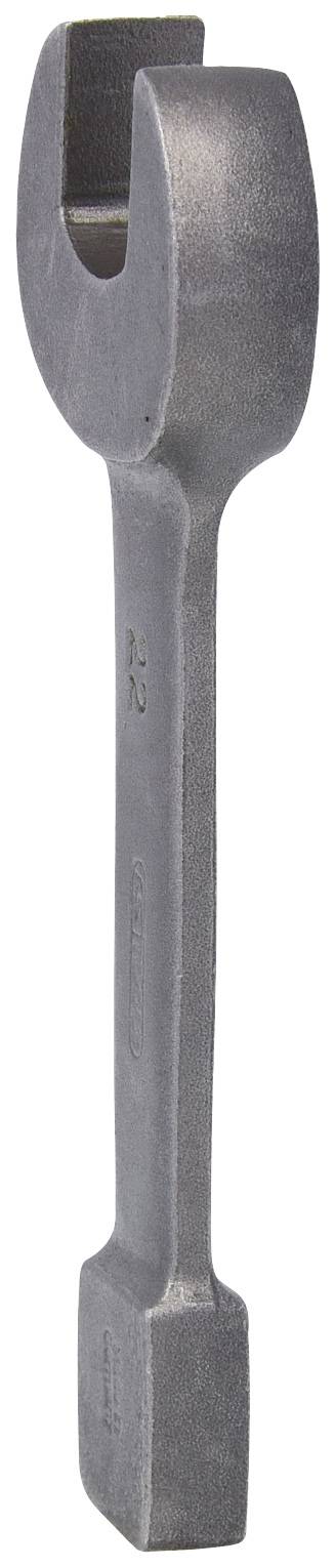 Ein grauer Schraubenschlüssel mit offenem Maulende, geeignet für das Anziehen oder Lösen von Muttern und Bolzen verschiedener Größen.