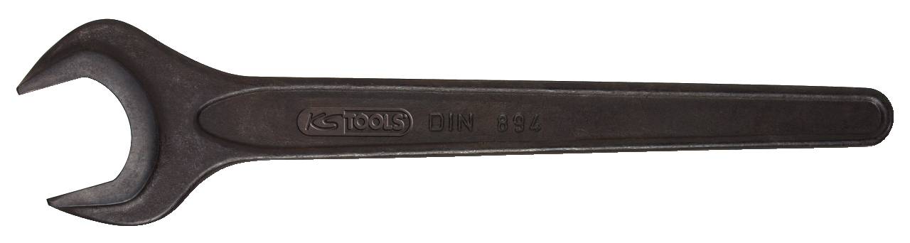 Metallschlüssel, offene Enden. Verwendet zum Anziehen und Lösen von Schrauben. Aus dunklem Metall gefertigt.