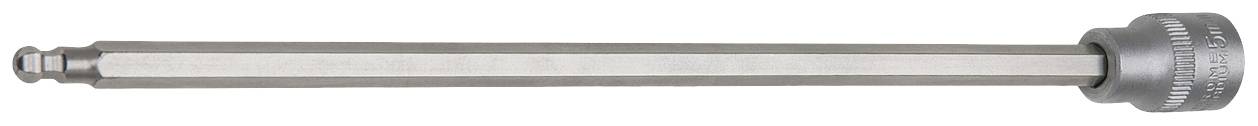 Ein langer, metallischer Schraubendreheraufsatz mit sechskantiger Stange und gerändeltem Griff, verwendet für präzise Arbeiten.