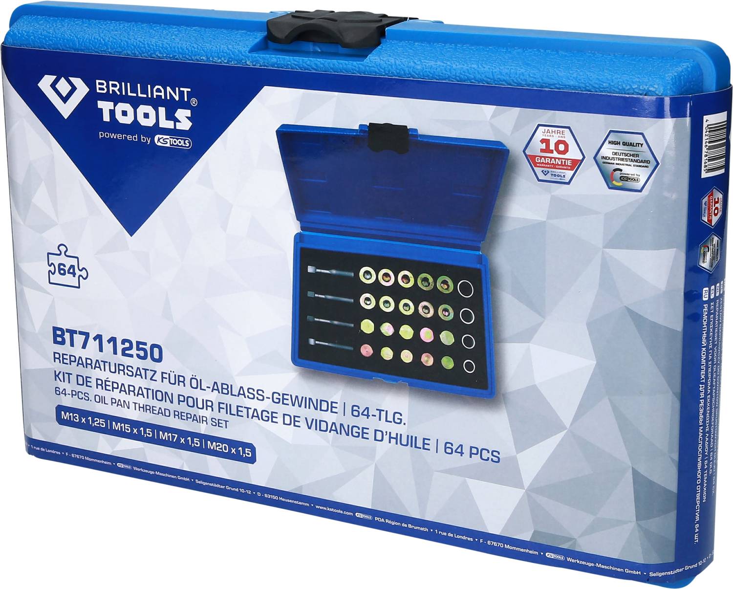 Brilliant Tools BT711250 Reparatursatz für Öl-Ablassschrauben-Gewinde, 64-tlg
