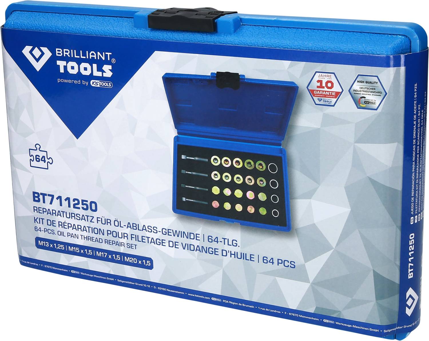 Brilliant Tools BT711250 Reparatursatz für Öl-Ablassschrauben-Gewinde, 64-tlg
