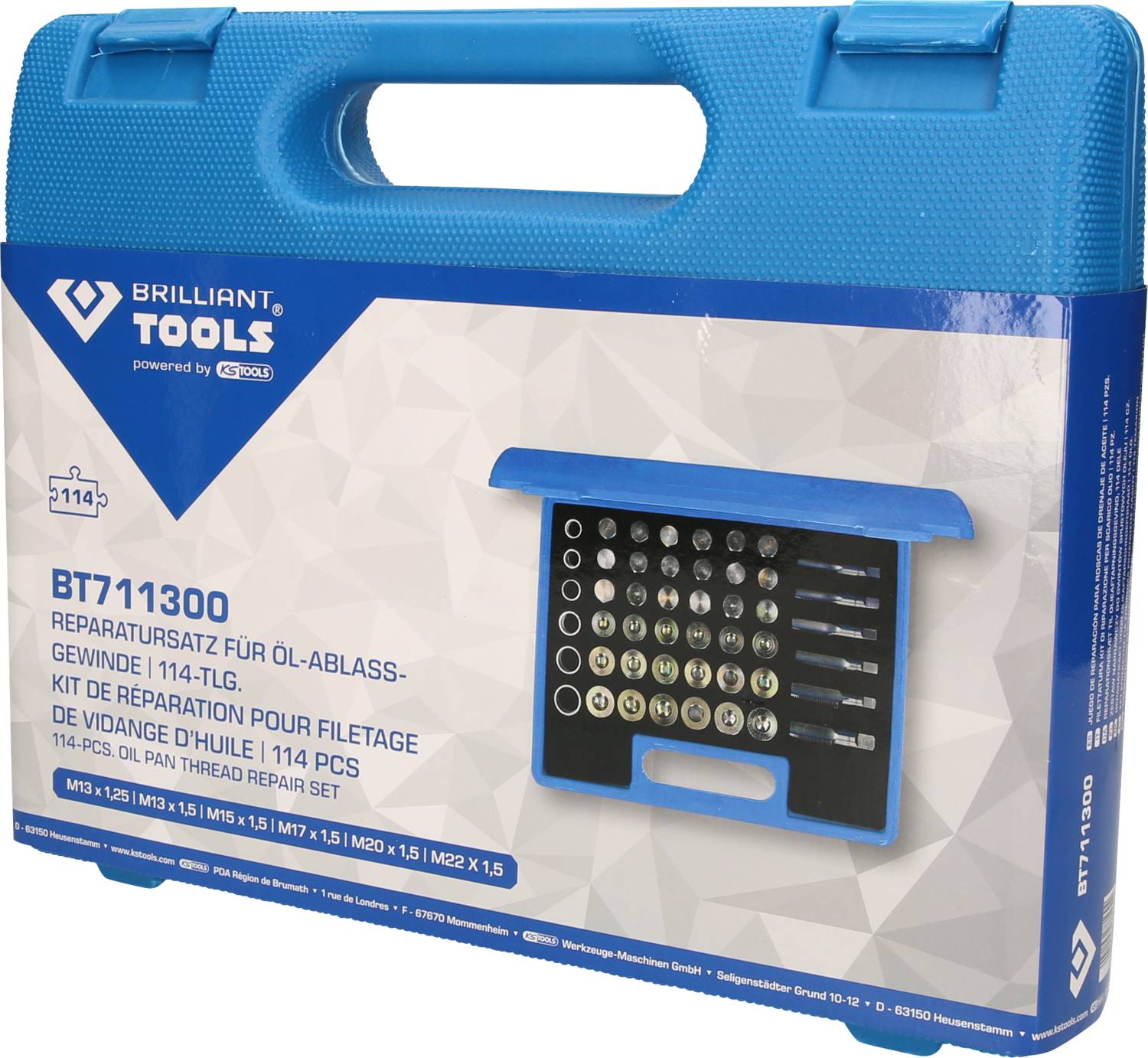 Brilliant Tools BT711300 Reparatursatz für Öl-Ablassschrauben-Gewinde, 114-tlg
