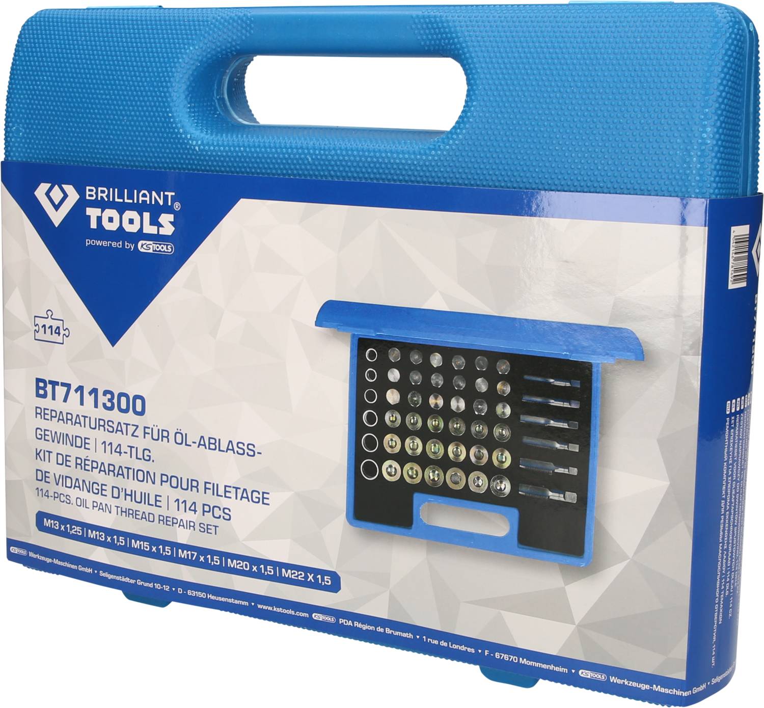 Brilliant Tools BT711300 Reparatursatz für Öl-Ablassschrauben-Gewinde, 114-tlg