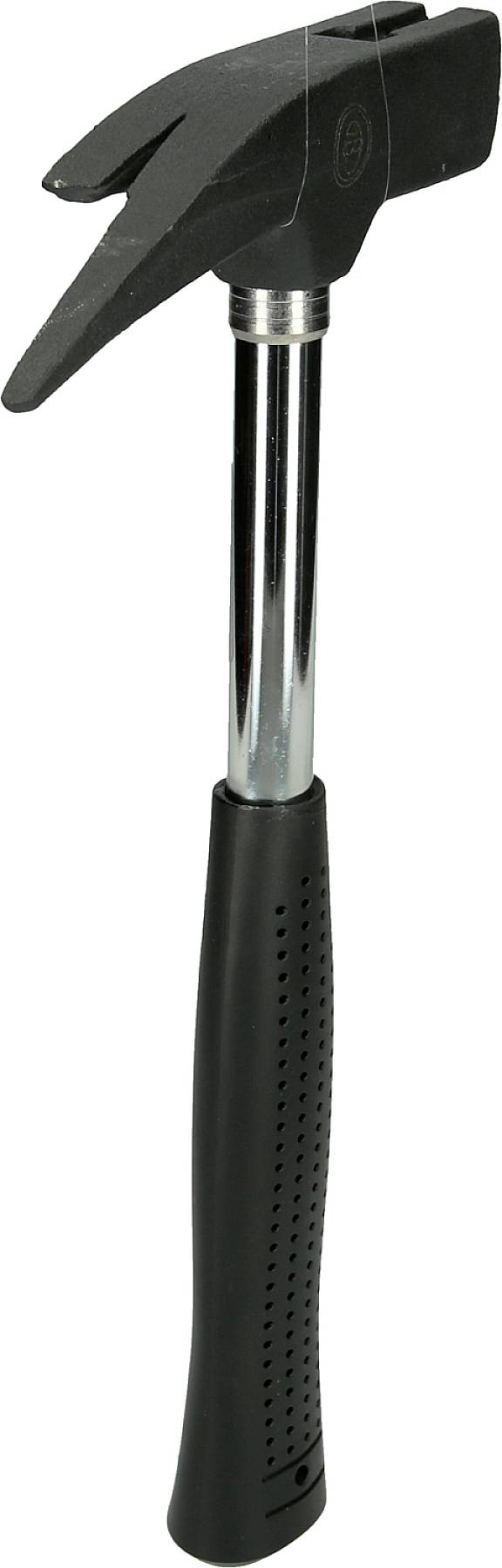 Hammer mit schwarzem Kopf und Griff; geeignet für Nägel und leichte Bauarbeiten.