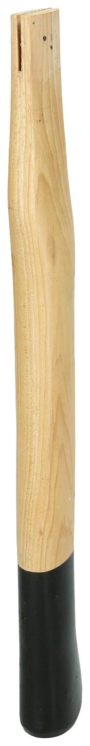 Ein hölzerner Hammergriff mit einem schwarzen unteren Teil.