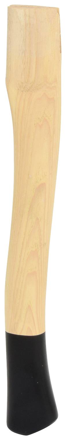 Holzgriff für ein Werkzeug, glatt geschliffen, mit schwarzer Gummiummantelung am Ende für besseren Halt.