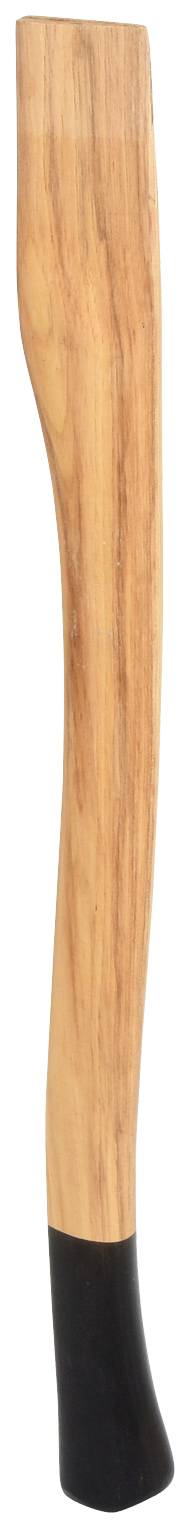 Hellbrauner Axtstiel mit schwarzem Griffende, aufrecht stehend und separat vom Werkzeug gezeigt.