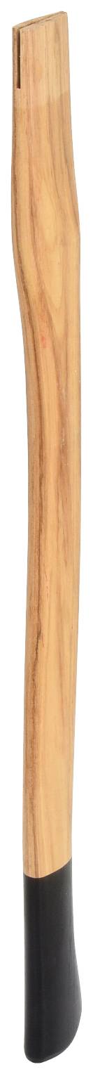 Holzgriff eines Werkzeugs, oben glatter Holzbereich, unten schwarzes Kunststoffstück.