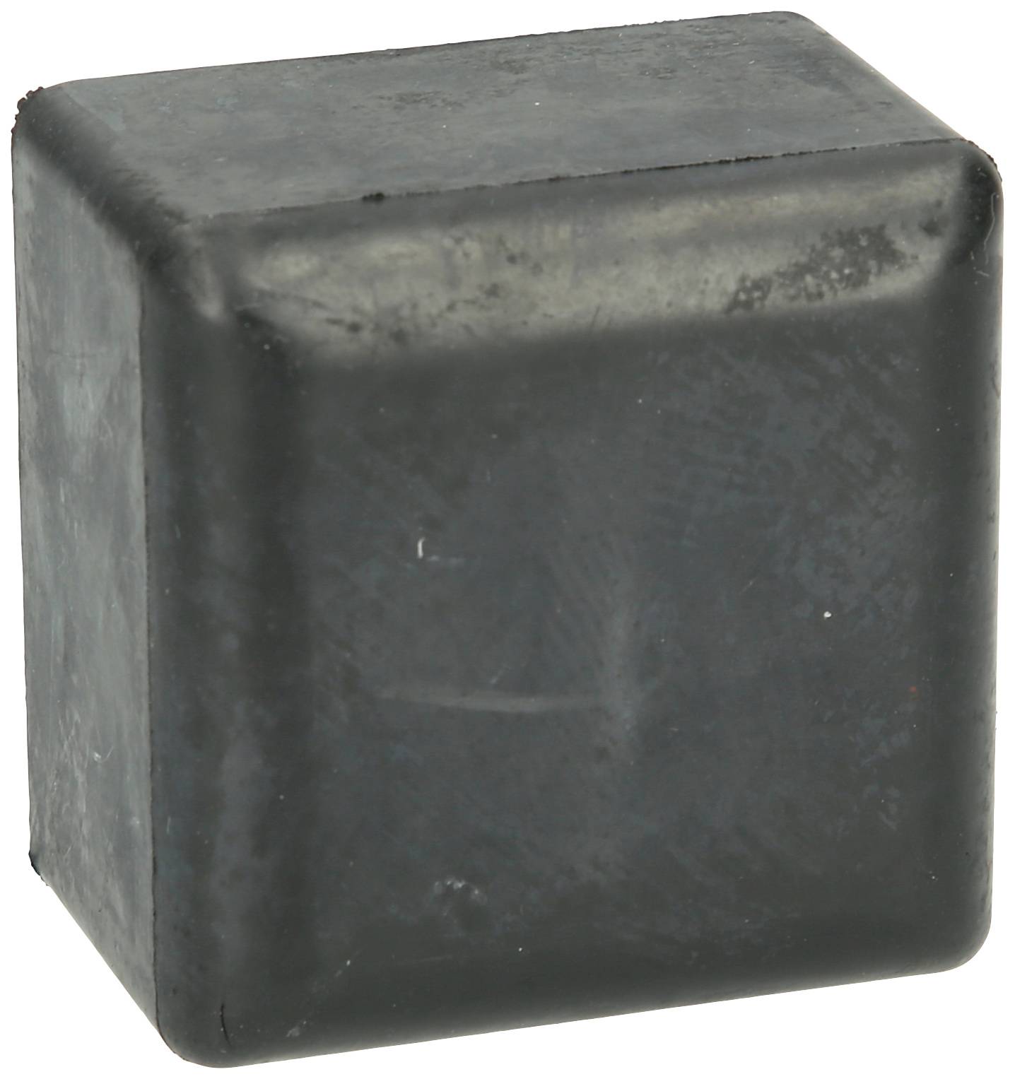 Ein schwarzer, quadratischer Würfel mit glatter Oberfläche.