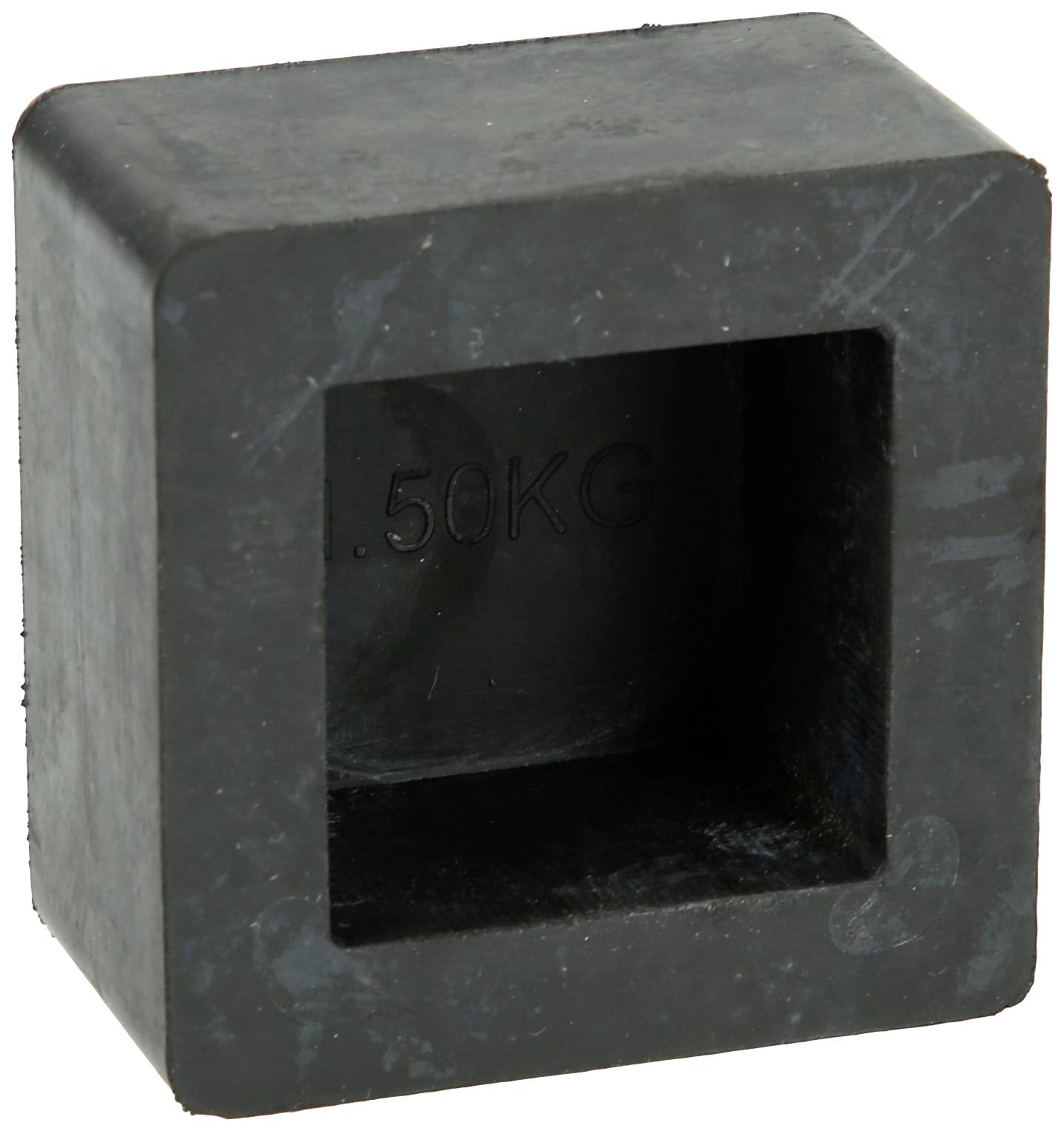 Schwarzer Quadratrohrmagnet mit Gravur '50KG'.