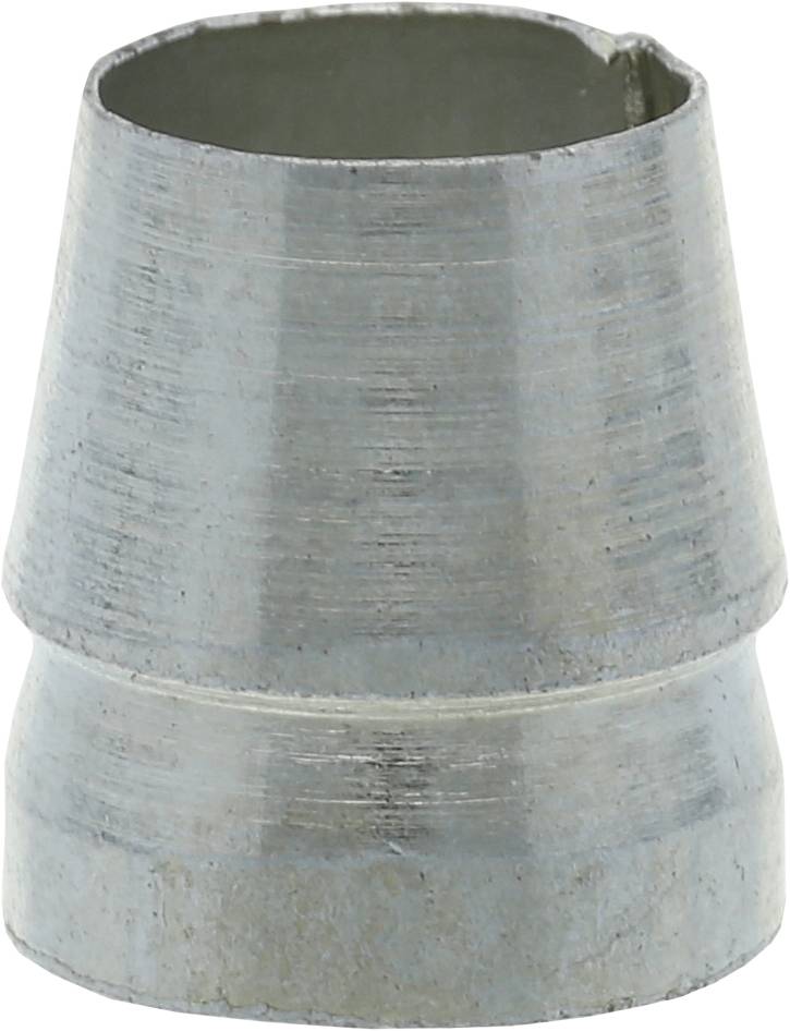Metalladapter, konisch geformt, aus silbrig glänzendem Material. Oberflächlich strukturiert mit kleiner Öffnung oben und größerer unten.