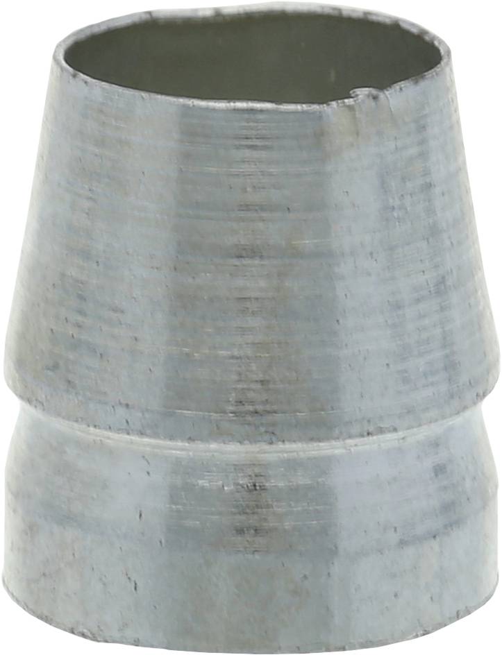 Eine glatte, zylindrische Metallhülse mit leicht verengtem Durchmesser in der Mitte.