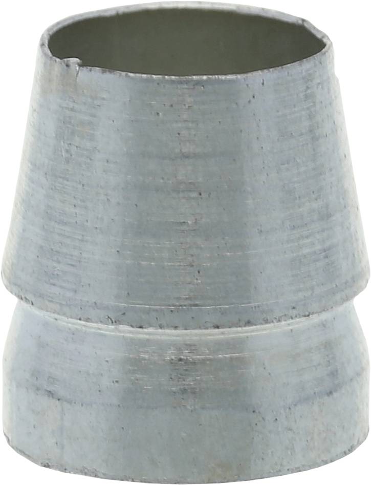Ein silberner Metalladapter mit konischer Form und glatter Oberfläche, aufrecht stehend.
