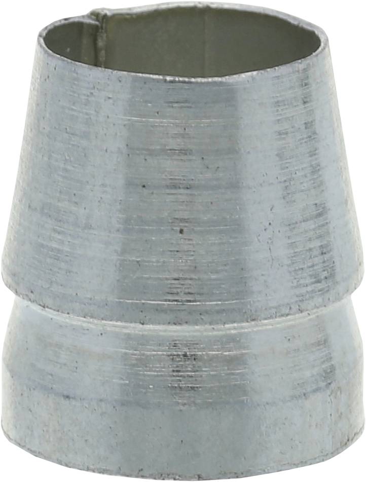 Ein glänzender, konischer Metallaufsatz, möglicherweise ein Rohranschluss oder Adapter, vor einem weißen Hintergrund.