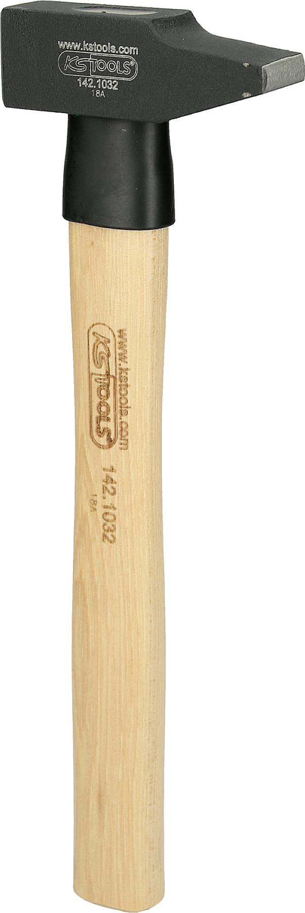 Hammer mit Holzstiel und schwarzem Kopf, darauf die Aufschrift 'KS TOOLS 142.4303'.