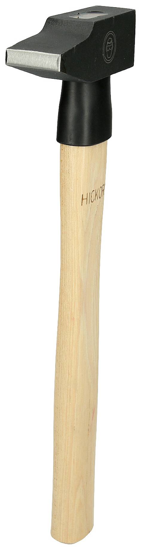 Ein Schmiedehammer mit einem schwarzen Kopf und einem hölzernen Griff. Das Wort 'Hickory' ist auf den Griff gedruckt.