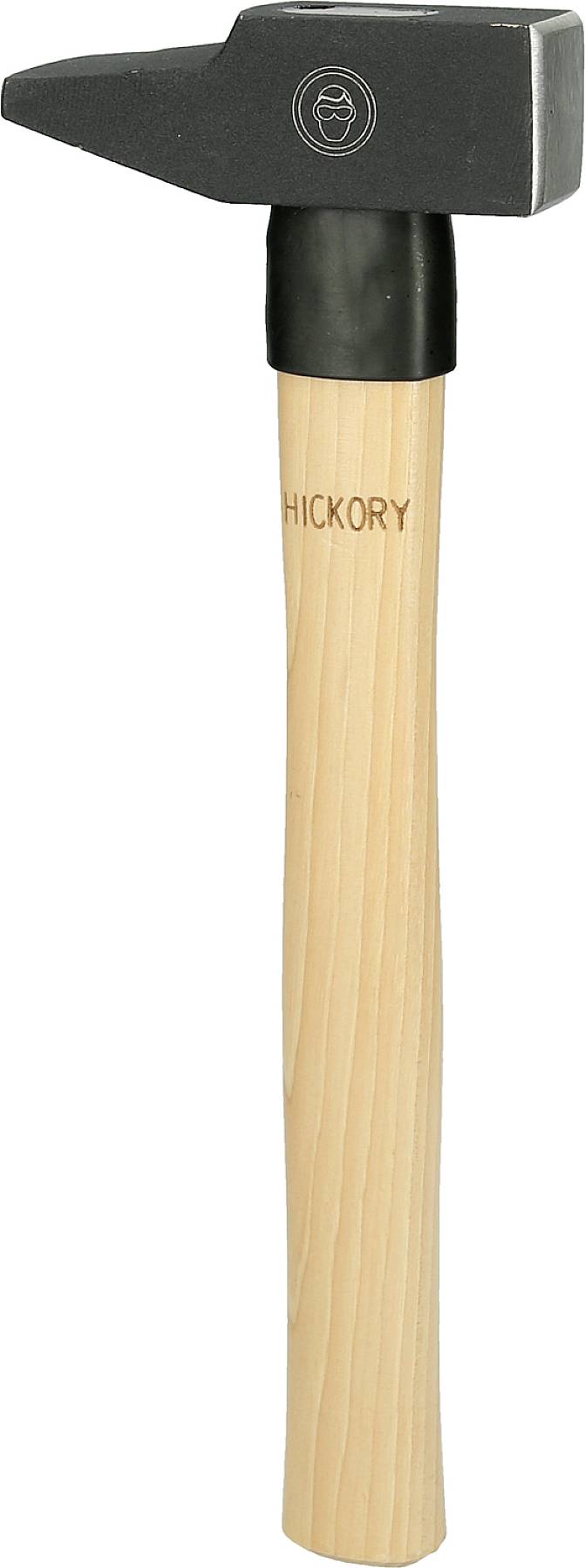 Holzgriffhammer mit schwarzem Metallkopf, auf dem Text 'Hickory' steht.