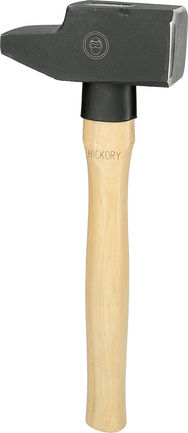 Hammer mit schwarzem Metallkopf und Holzgriff. Auf dem Kopf ist ein Logo, der Griff ist mit 'HICKORY' graviert.