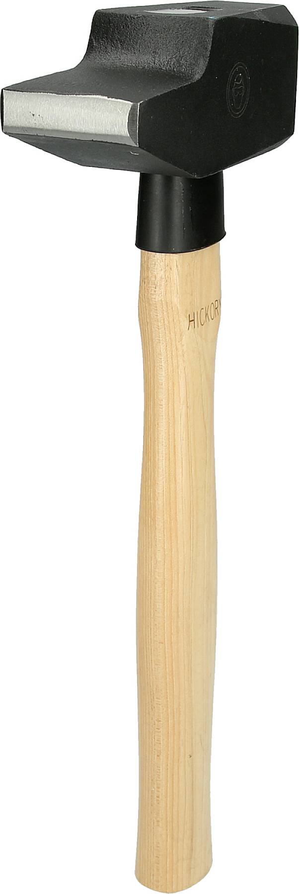 Ein Schmiedehammer mit einem hölzernen Griff und einem schweren, rechteckigen Metallkopf. Geeignet für schwere Bearbeitungsarbeiten.