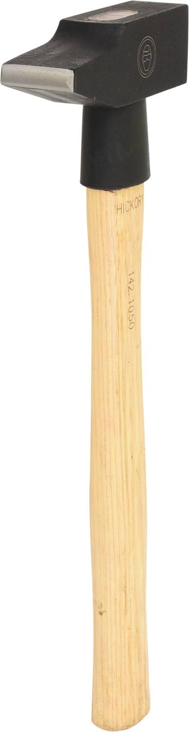 Ein Hammer mit Holzgriff und rechteckigem Stahlkopf, häufig für Schlosserarbeiten verwendet.