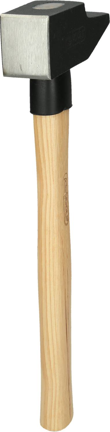 Ein Zimmermannshammer mit einem Holzgriff und einem schwarz-silbernen Kopf liegt aufrecht da. Geeignet zum Arbeiten mit Holz.