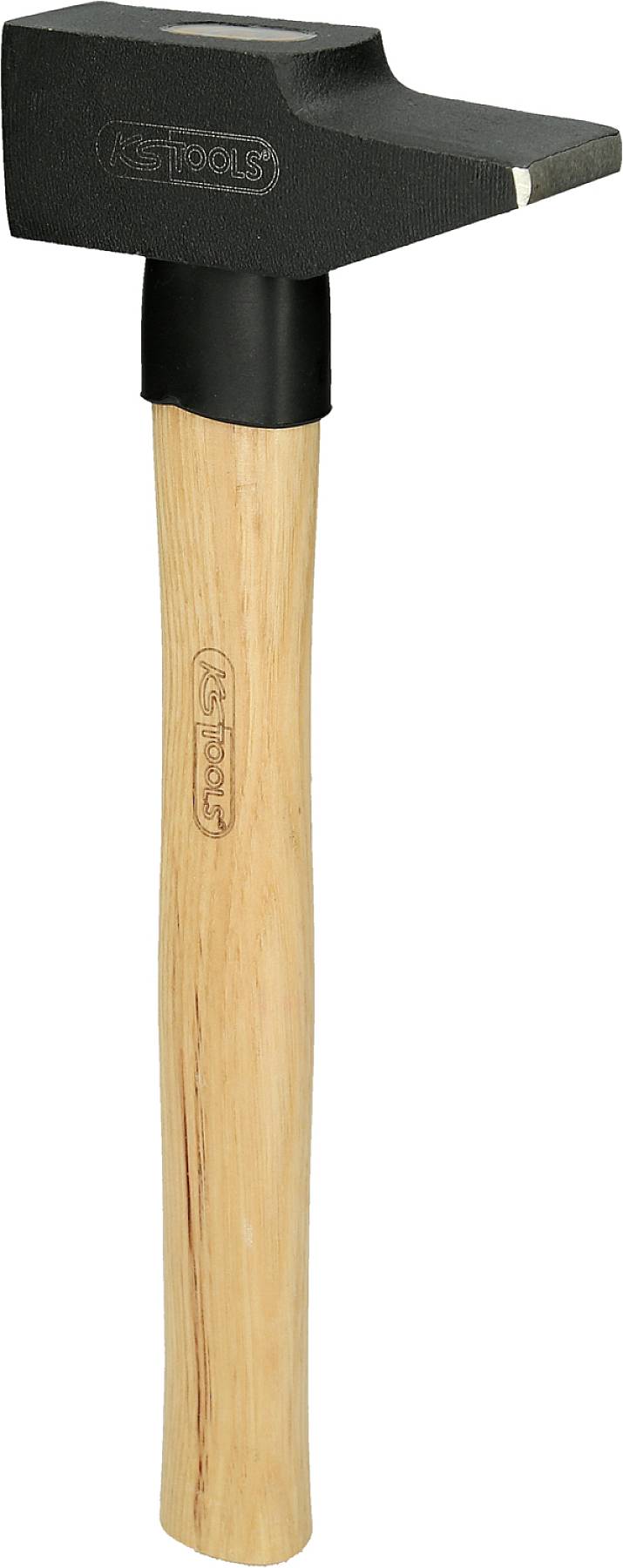 Hammer mit Holzgriff und Klinge auf der Rückseite, geeignet zum Spalten und Ausformen von Steinen.