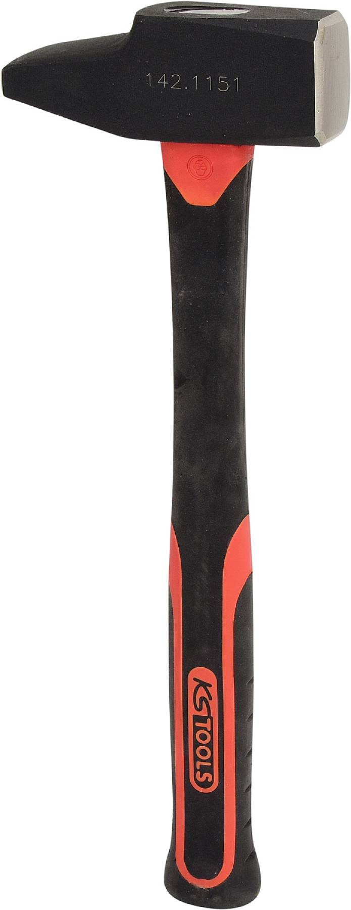 Ein schwarzer und roter Hammer mit der Aufschrift 'KS Tools' auf dem Griff. Der Hammerkopf ist metallisch und robust gestaltet.
