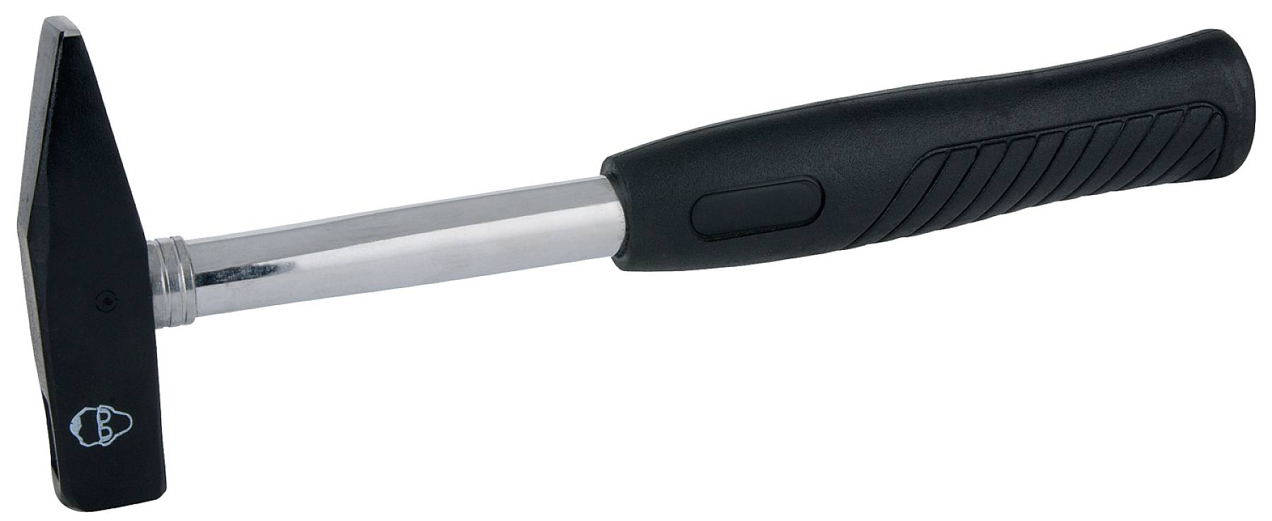 Ein Hammer mit schwarzem Griff und Metallkopf liegt seitlich. Geeignet für handwerkliche Arbeiten.